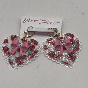 Betsey Johnson Pink and Red Heart Earrings